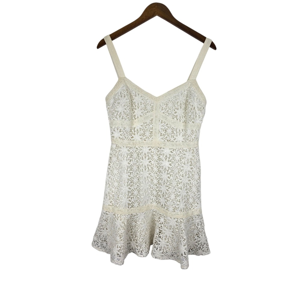 ASTR The Label Carissa Mini Dress Women M White Ivory Wedding Lace Ruffled Boho